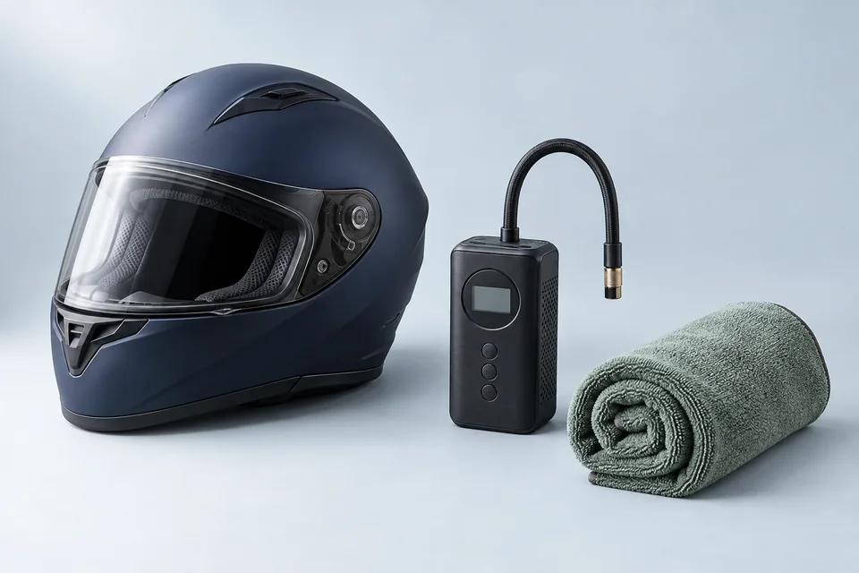 バイク用ヘルメット、空気入れ、洗車用クロス